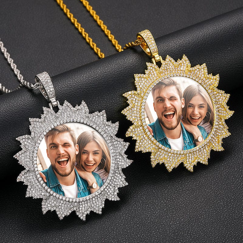 Hot Sun  Custom Photo Necklace Iced Out Picture Frame Charm Pendant With Chain