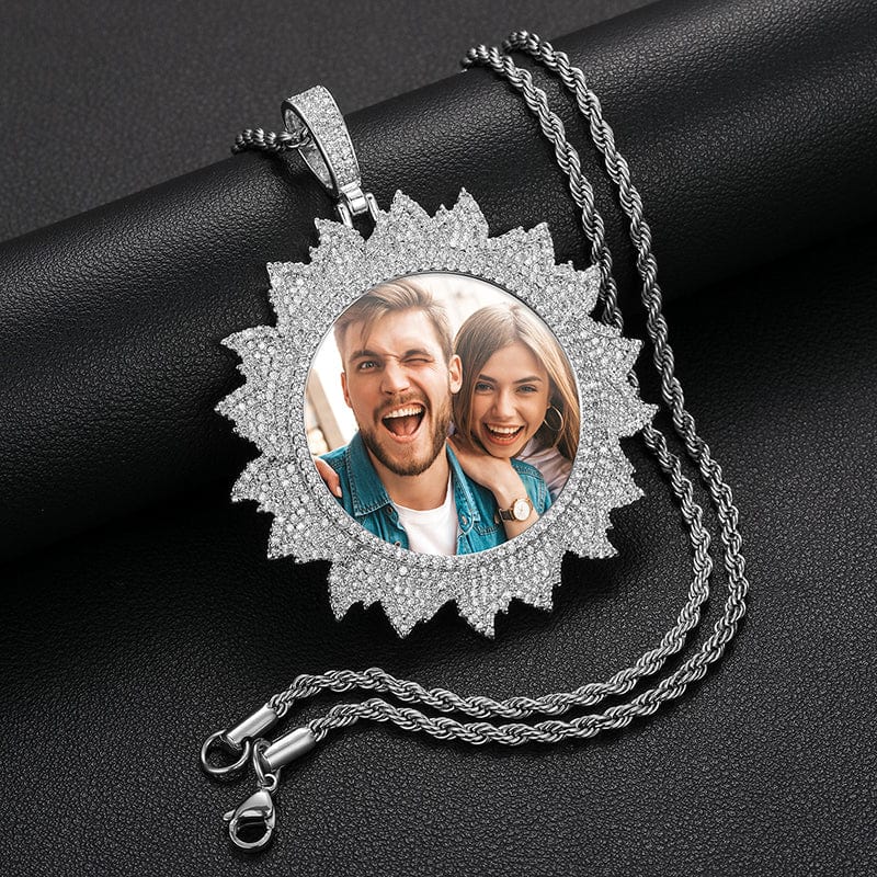 Hot Sun  Custom Photo Necklace Iced Out Picture Frame Charm Pendant With Chain