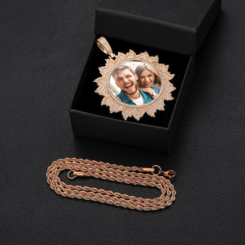 Hot Sun  Custom Photo Necklace Iced Out Picture Frame Charm Pendant With Chain