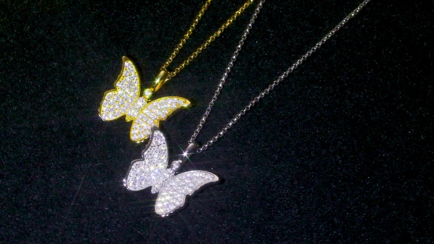 Iced Out 925 Sterling Silver  - VVS Moissanite Butterfly Charm Pendant Necklace