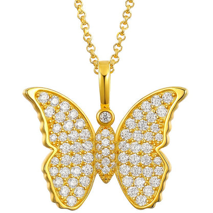 Iced Out 925 Sterling Silver  - VVS Moissanite Butterfly Charm Pendant Necklace