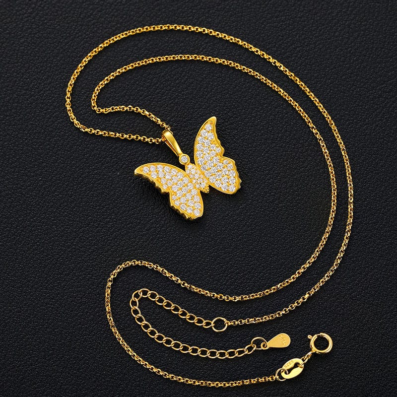 Iced Out 925 Sterling Silver  - VVS Moissanite Butterfly Charm Pendant Necklace