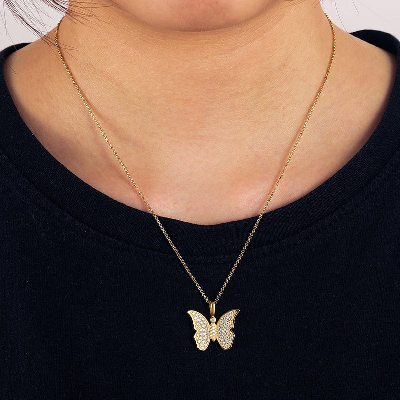 Iced Out 925 Sterling Silver  - VVS Moissanite Butterfly Charm Pendant Necklace