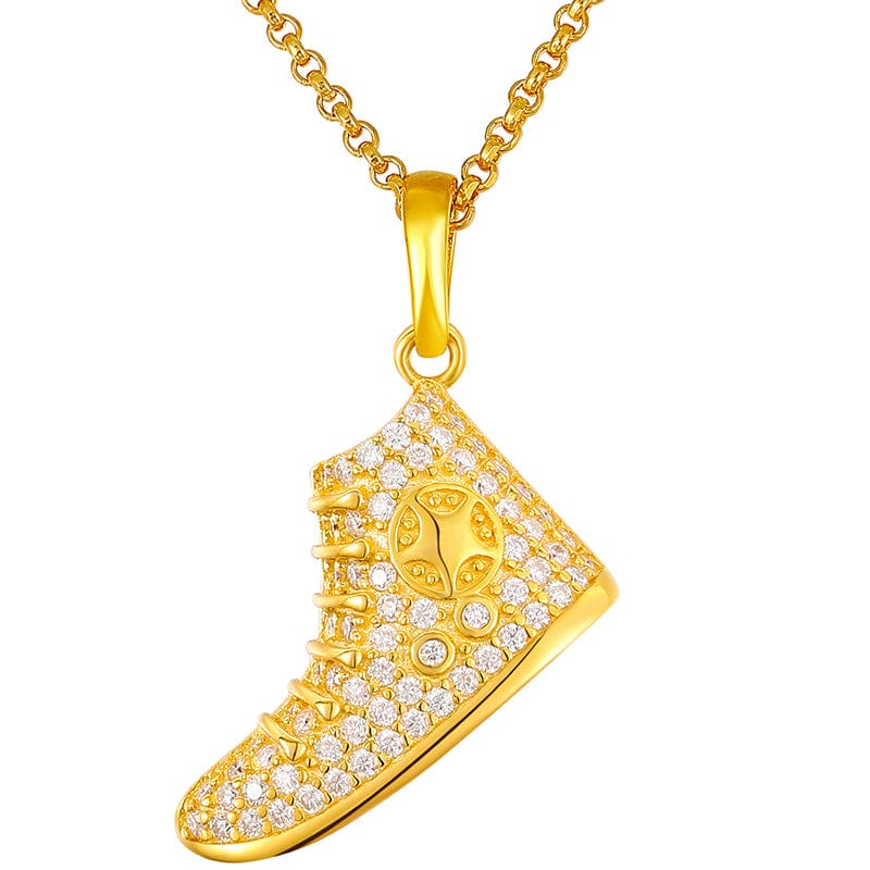 Iced Out 925 Sterling Silver VVS Moissanite - Canvas Shoes Charm Pendant Necklace