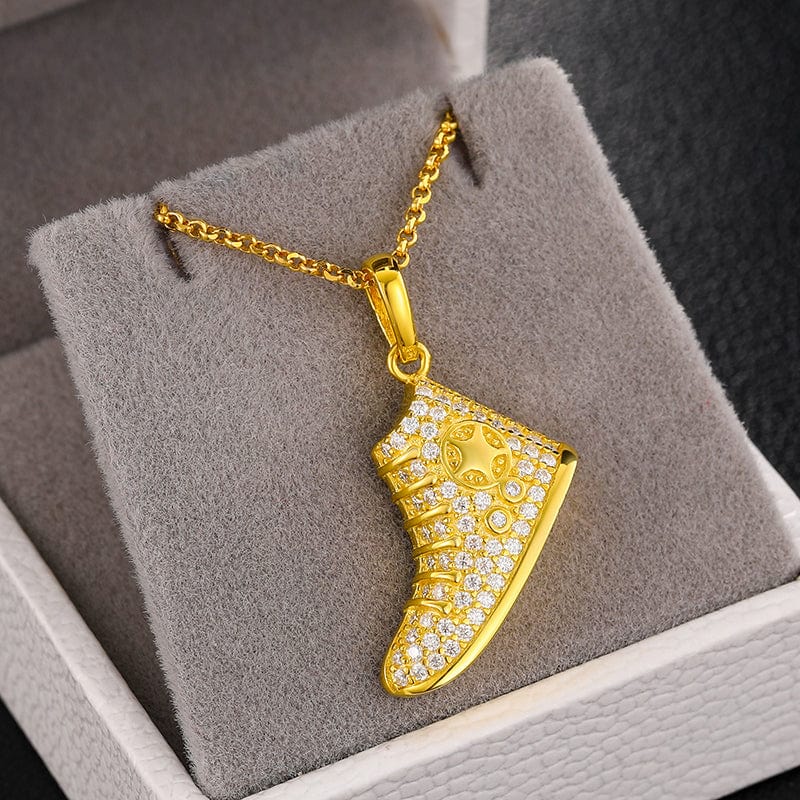 Iced Out 925 Sterling Silver VVS Moissanite - Canvas Shoes Charm Pendant Necklace