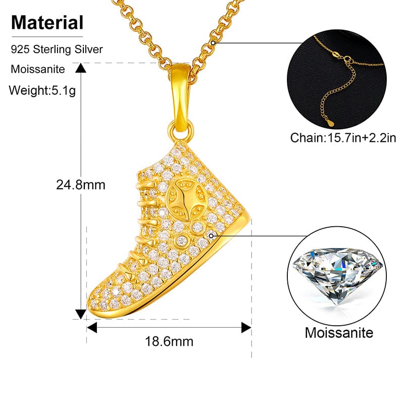 Iced Out 925 Sterling Silver VVS Moissanite - Canvas Shoes Charm Pendant Necklace