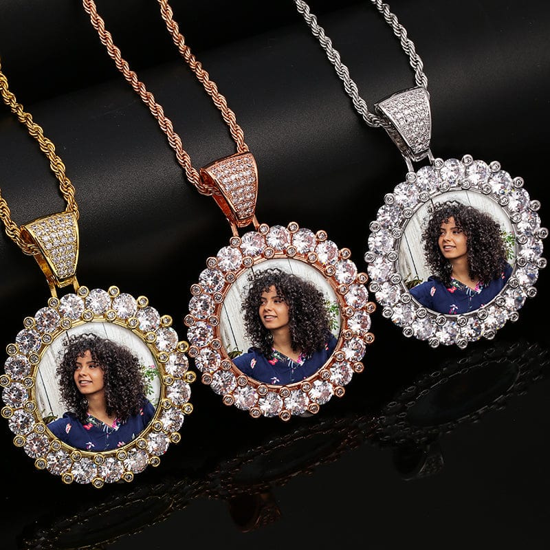 Iced Out Custom Photo Necklace Hip Hop Sublimation Jewelry Blank Picture Pendant