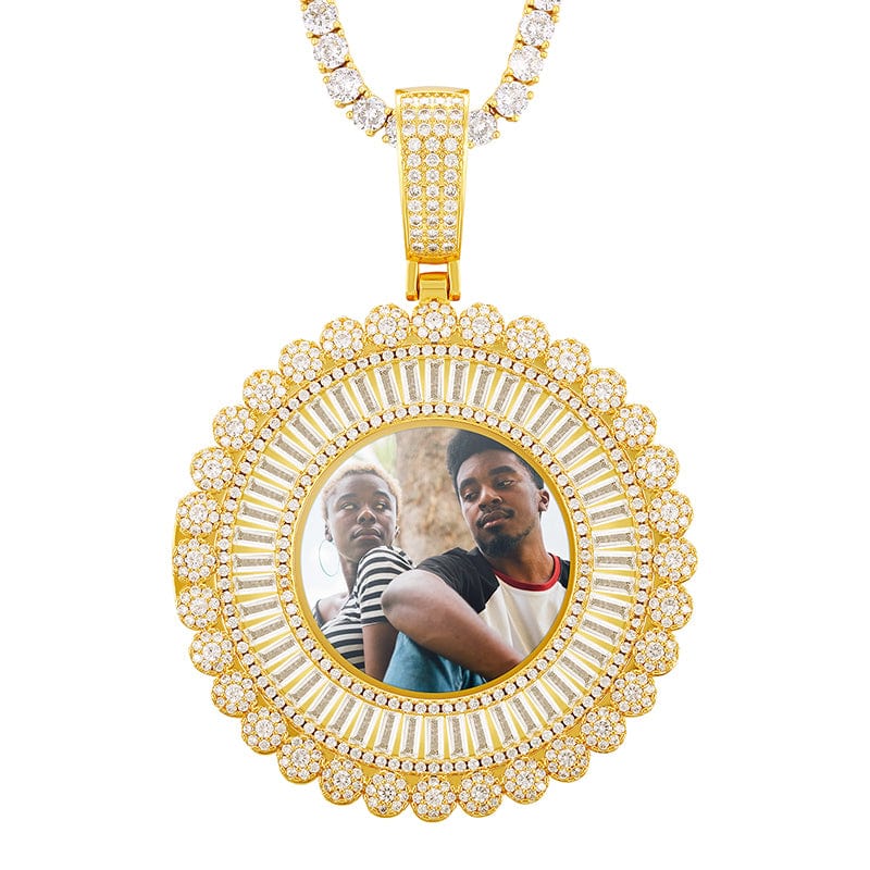 Iced Out Flower Picture Pendant Necklace Hip Hop Bling Custom Photo Memory Pendant
