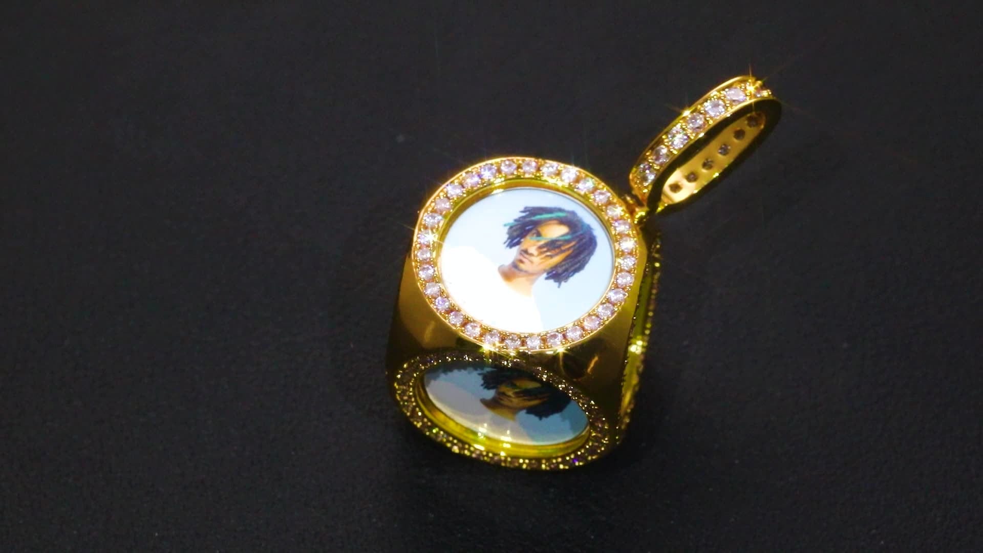 Iced Out Gold Plated Sublimation Necklace Hip Hop Cube Custom Photo Pendant