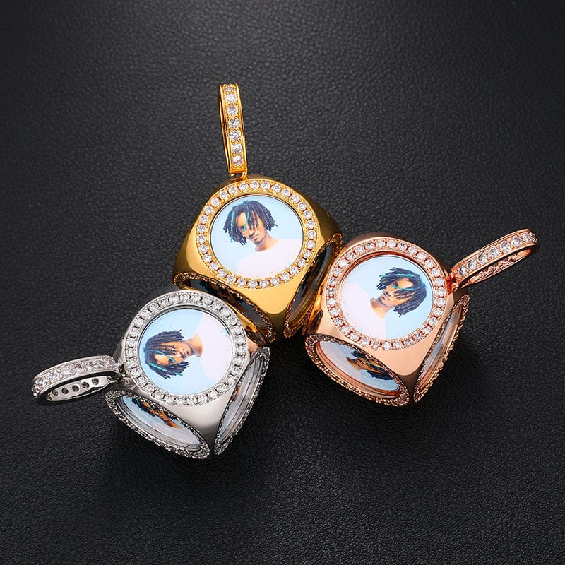 Iced Out Gold Plated Sublimation Necklace Hip Hop Cube Custom Photo Pendant
