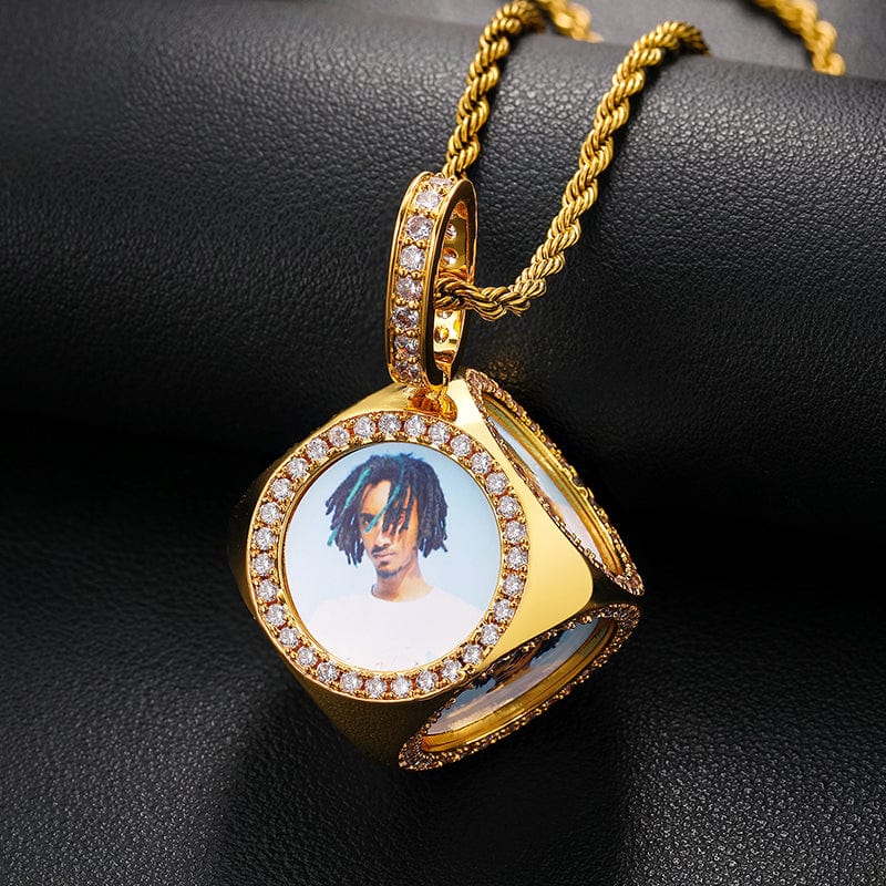 Iced Out Gold Plated Sublimation Necklace Hip Hop Cube Custom Photo Pendant