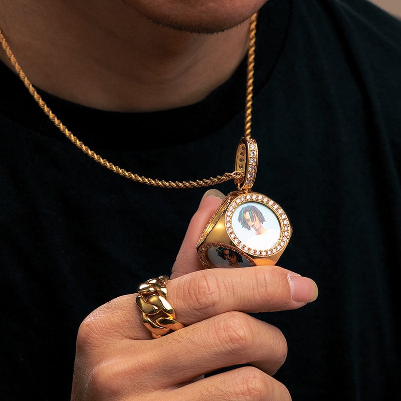 Iced Out Gold Plated Sublimation Necklace Hip Hop Cube Custom Photo Pendant
