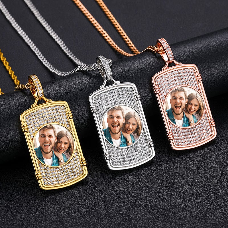 Iced Out Military Card Custom Photo Pendant Jewelry Hip Hop Picture Necklace For Men