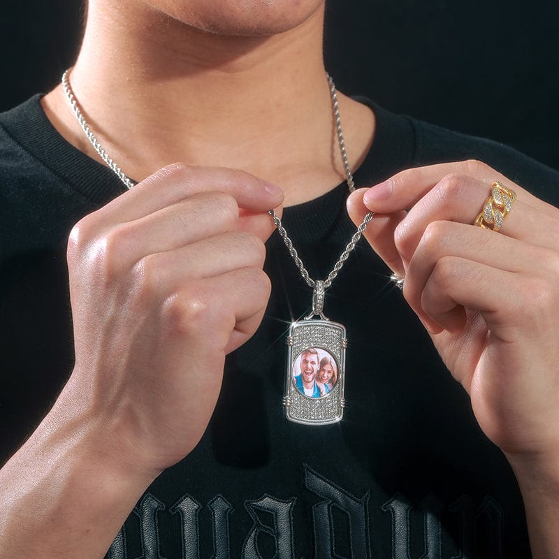 Iced Out Military Card Custom Photo Pendant Jewelry Hip Hop Picture Necklace For Men