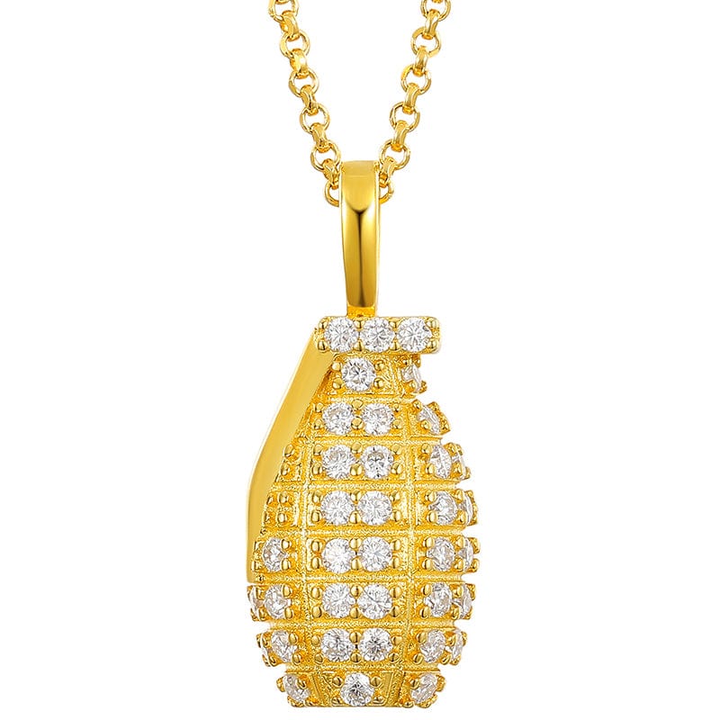 Iced Out Pure Silver - VVS Moissanite Grenade Charm Pendant Necklace