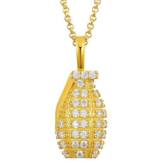 Iced Out Pure Silver - VVS Moissanite Grenade Charm Pendant Necklace