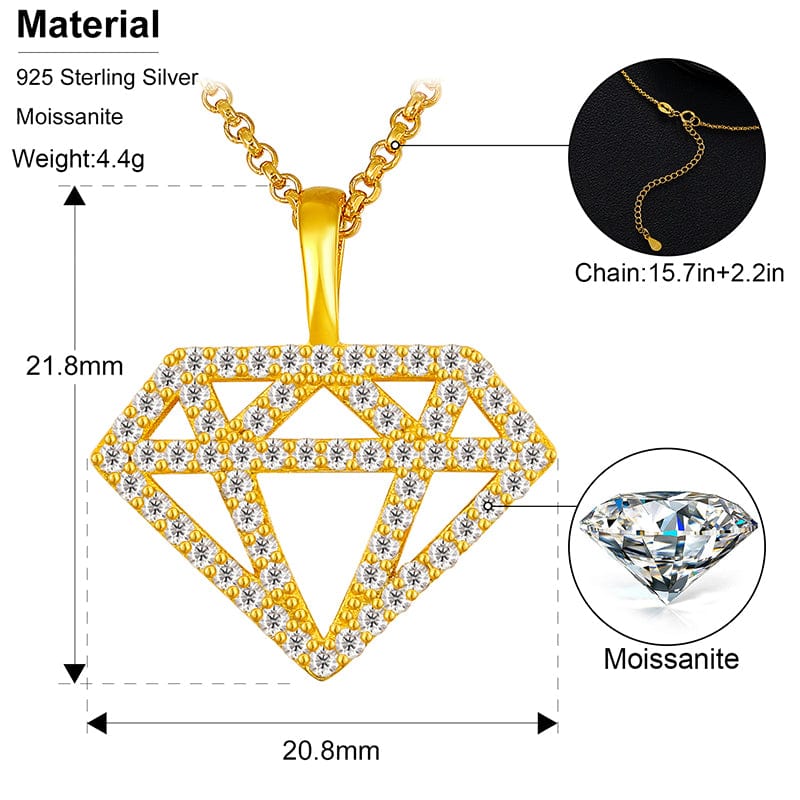 Iced Out Sterling Silver  - Moissanite Diamond Silhouette Charm Pendant Luxury Gold Plated Pendant