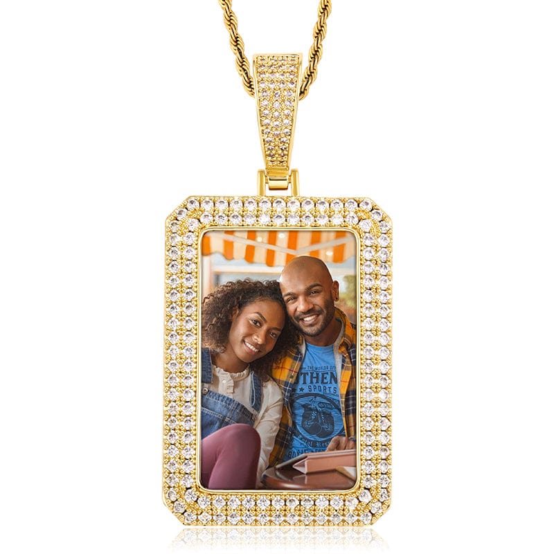 Jewelry 18K Gold Filled CZ Stone Square Custom Photo Pendant Iced Out Diamond Picture Pendant