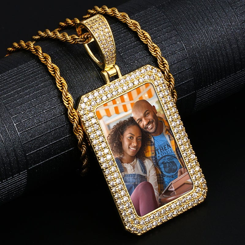 Jewelry 18K Gold Filled CZ Stone Square Custom Photo Pendant Iced Out Diamond Picture Pendant