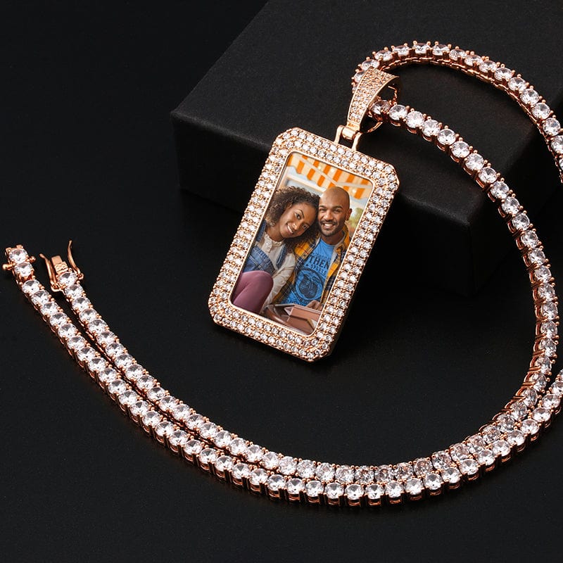 Jewelry 18K Gold Filled CZ Stone Square Custom Photo Pendant Iced Out Diamond Picture Pendant