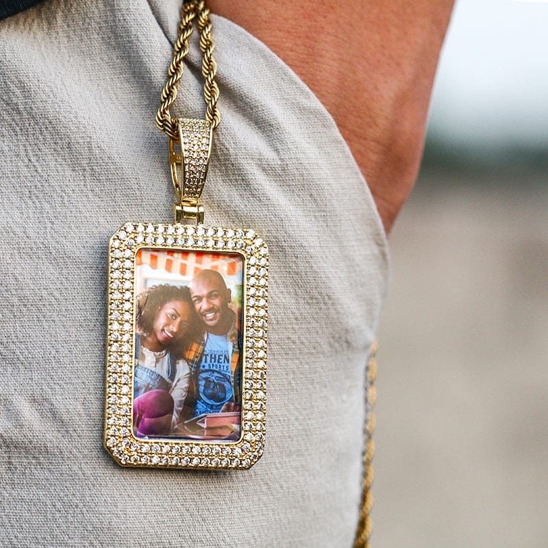 Jewelry 18K Gold Filled CZ Stone Square Custom Photo Pendant Iced Out Diamond Picture Pendant