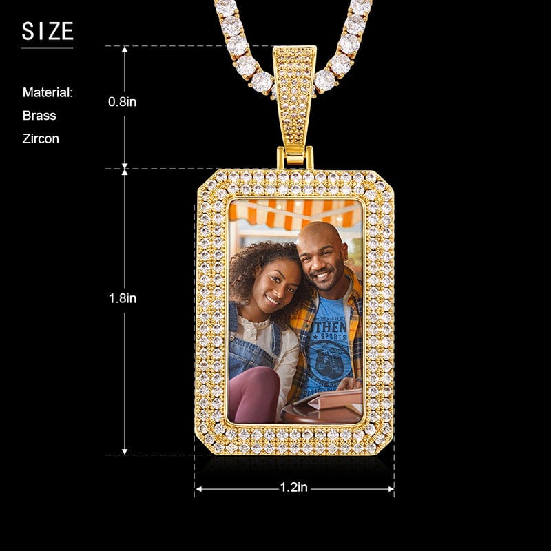 Jewelry 18K Gold Filled CZ Stone Square Custom Photo Pendant Iced Out Diamond Picture Pendant