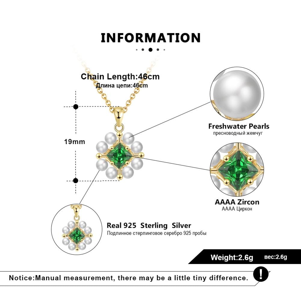 Jewelry Green / 18inches 925 Sterling Silver Jewelry - Pearl Pendant Gold Plated Necklace