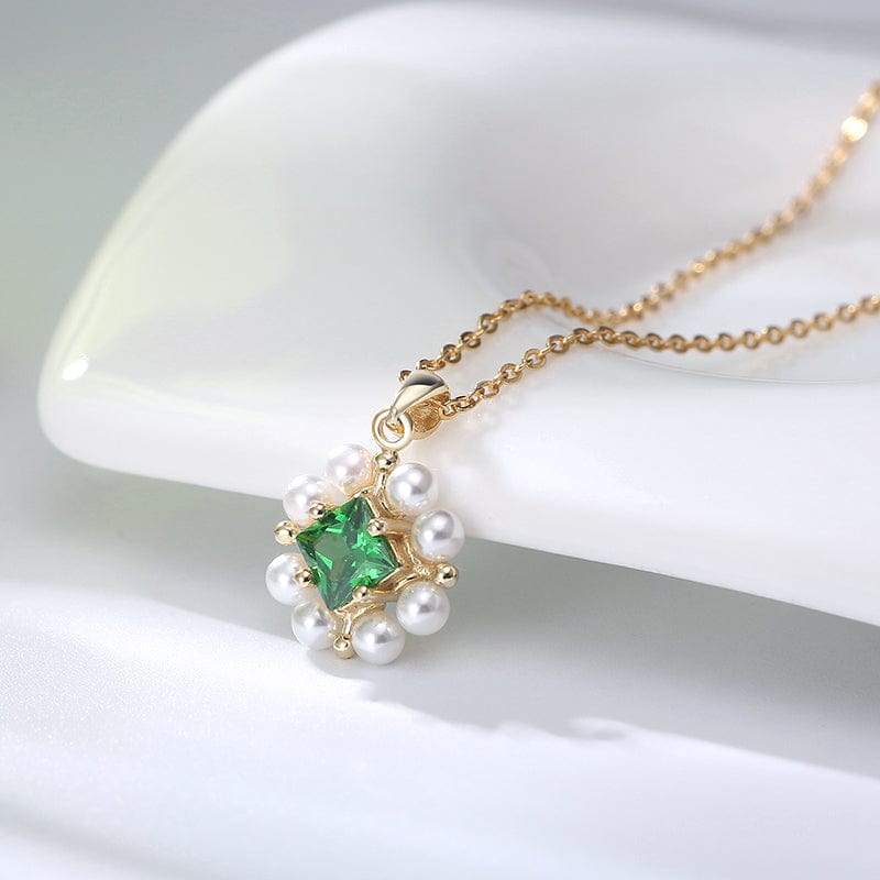 Jewelry Green / 18inches 925 Sterling Silver Jewelry - Pearl Pendant Gold Plated Necklace
