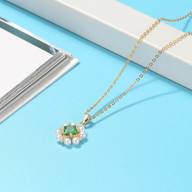 Jewelry Green / 18inches 925 Sterling Silver Jewelry - Pearl Pendant Gold Plated Necklace