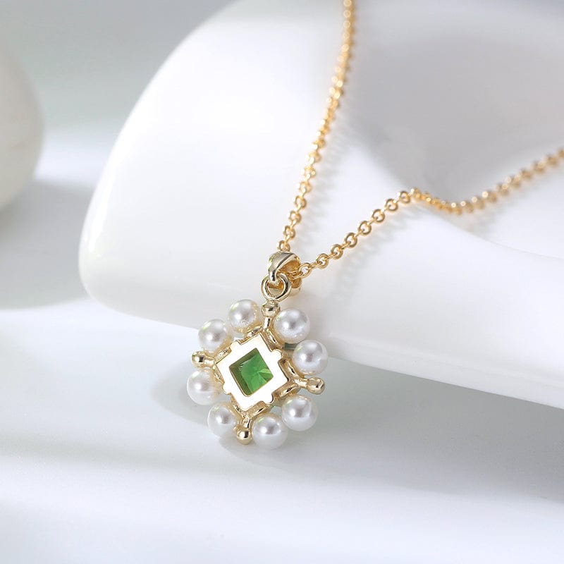 Jewelry Green / 18inches 925 Sterling Silver Jewelry - Pearl Pendant Gold Plated Necklace