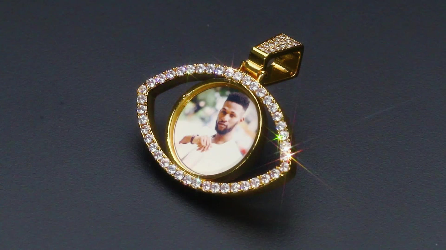 Kolye Ucu Hip Hop Jewelry Gold Plated Evil Eye Pendant Necklace Iced Out Custom Photo Sublimation Pendant