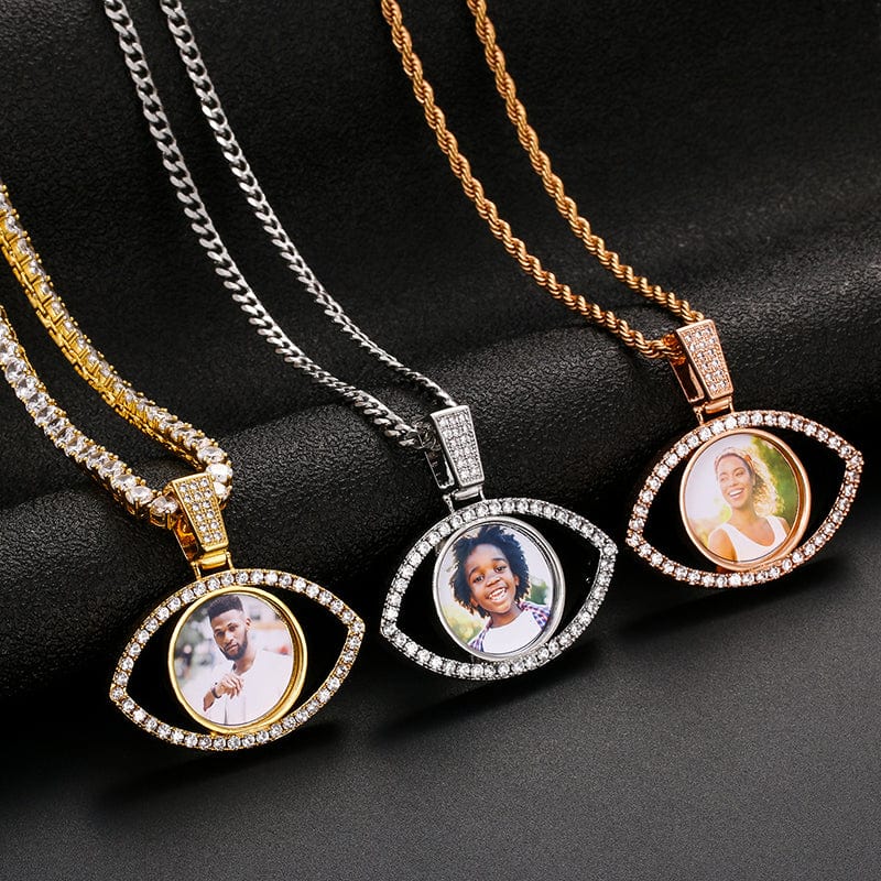 Kolye Ucu Hip Hop Jewelry Gold Plated Evil Eye Pendant Necklace Iced Out Custom Photo Sublimation Pendant