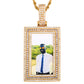 Large Size Silver Gold Diamond Charms Mens Necklace Custom  Rectangle Shape Photo Frame Pendant