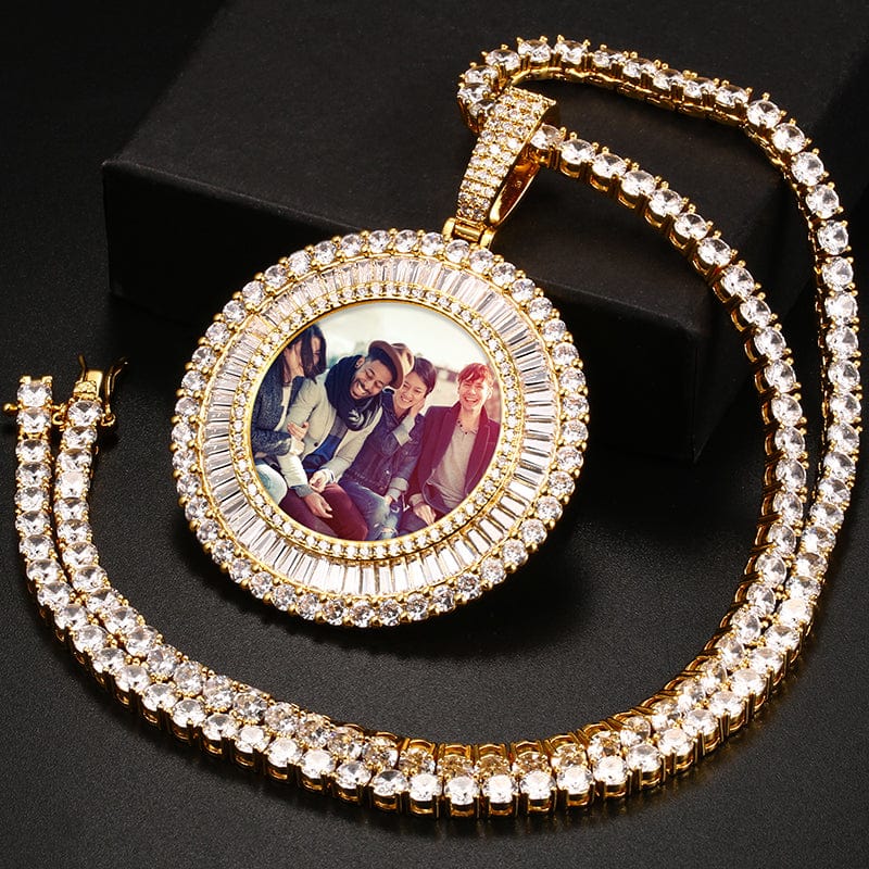 Laxury 18K Gold Plated Picture Pendant Iced Out Baguette Zircon Custom Photo Pendant