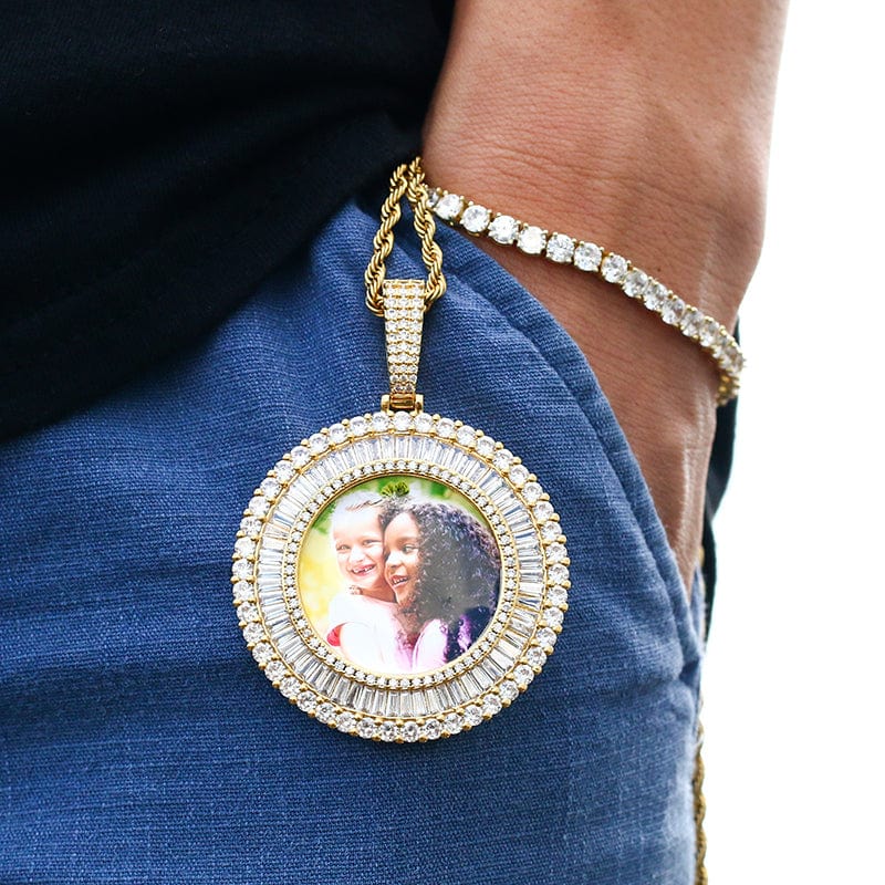 Laxury 18K Gold Plated Picture Pendant Iced Out Baguette Zircon Custom Photo Pendant