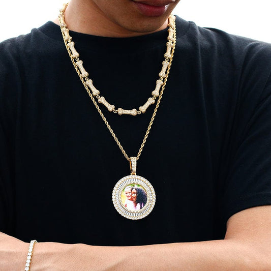 18K Gold Plated Rope Chain - Iced Out Baguette Zircon Custom Pendant