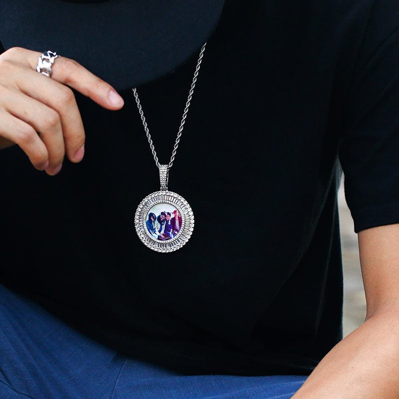 Laxury 18K Gold Plated Picture Pendant Iced Out Baguette Zircon Custom Photo Pendant