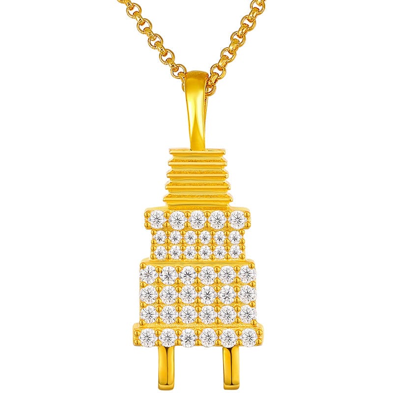 Luxury Plug Charm Gold Plated Pure Silver - Moissanite Pendant Necklace