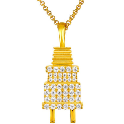 Luxury Plug Charm Gold Plated Pure Silver - Moissanite Pendant Necklace