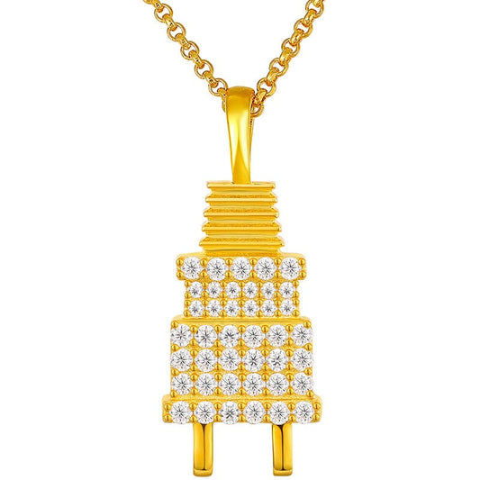 Luxury Plug Charm Gold Plated Pure Silver - Moissanite Pendant Necklace