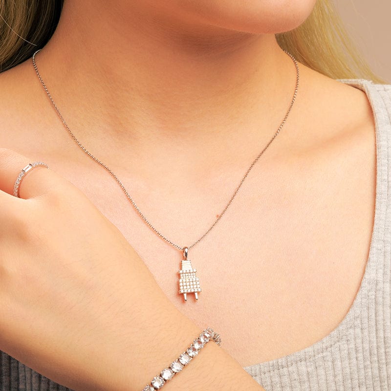 Luxury Plug Charm Gold Plated Pure Silver - Moissanite Pendant Necklace