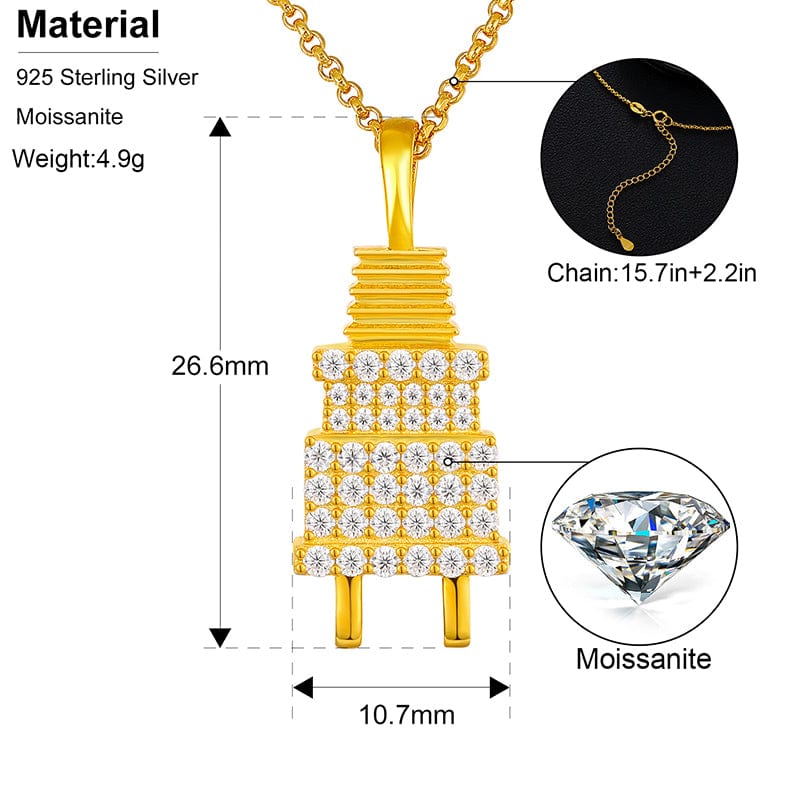 Luxury Plug Charm Gold Plated Pure Silver - Moissanite Pendant Necklace