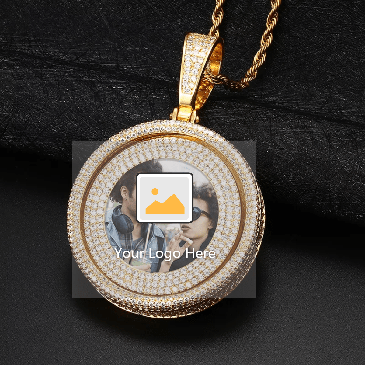 Micro Pave Zircon Rotatable Custom Photo Pendant Bling Gold Plated Sublimation Photo Pendants