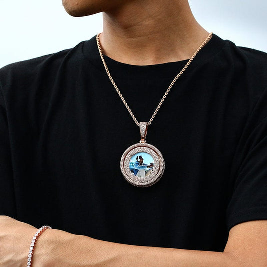 Gold Plated Rope Chain - Micro Pave Zircon Rotatable Pendants
