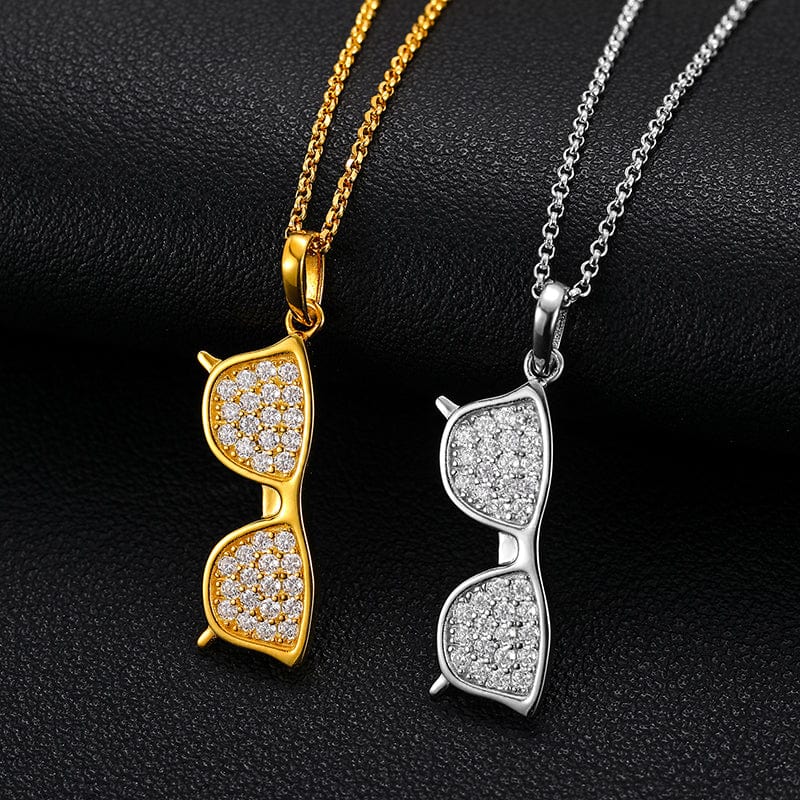 Mini Glasses Gold Vermeil Sterling Silver 925 Moissanite Charm Necklace Pendant