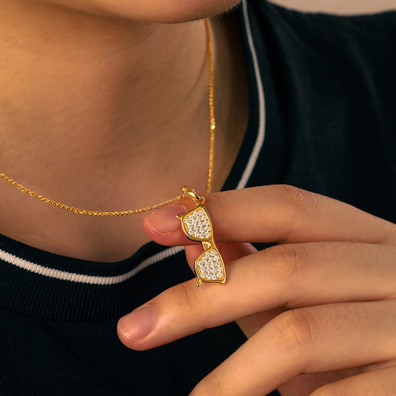 Mini Glasses Gold Vermeil Sterling Silver 925 Moissanite Charm Necklace Pendant