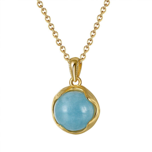 Minimalist Natural Apuamarine Pendant - High Quality  Solid Gold Necklace