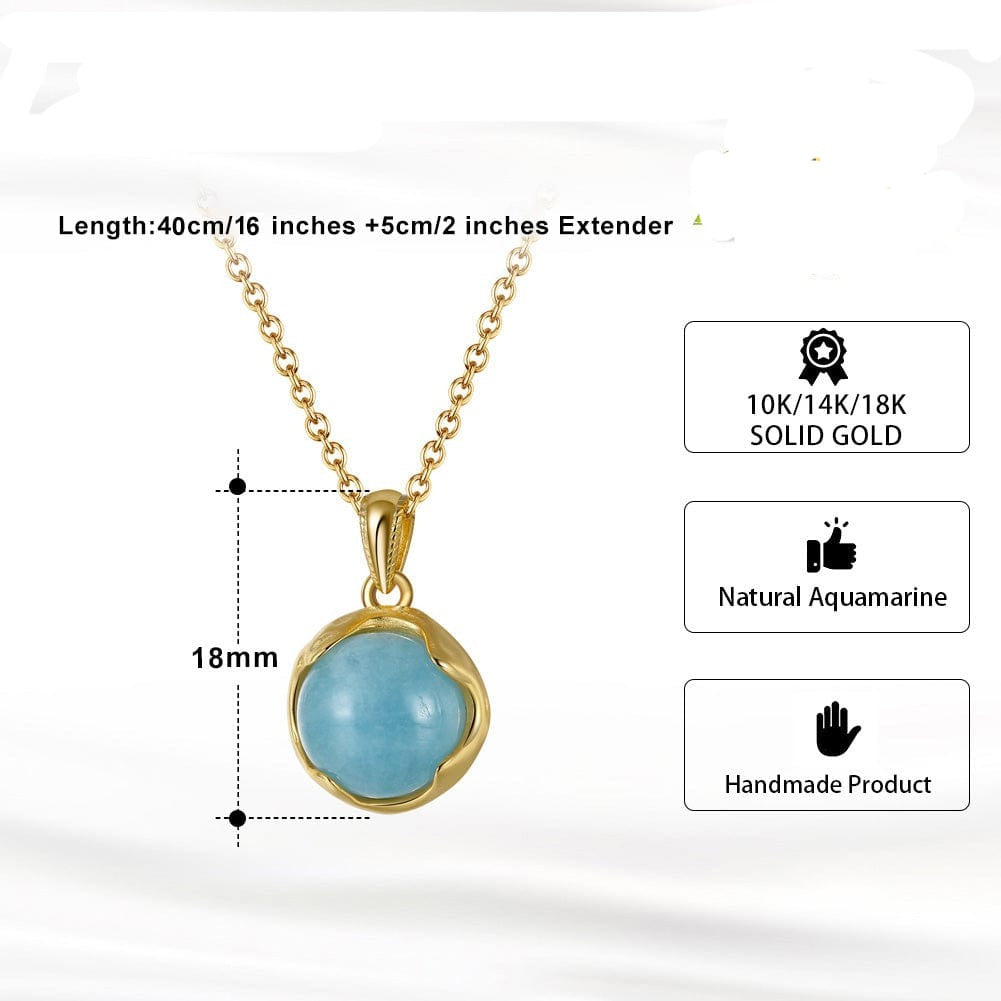 Minimalist Natural Apuamarine Pendant - High Quality  Solid Gold Necklace