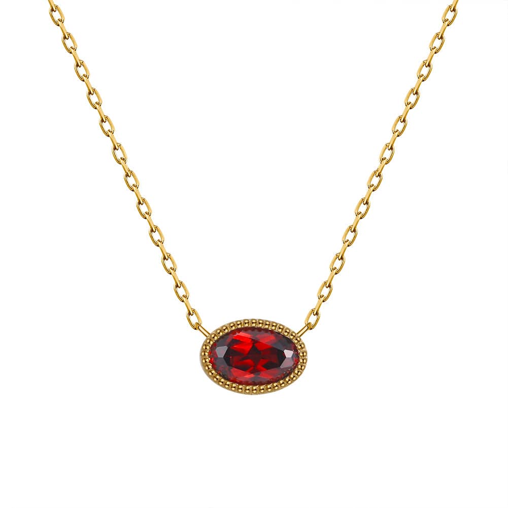 Minimalist  Solid Gold Necklace - Natural Garnet Pendant