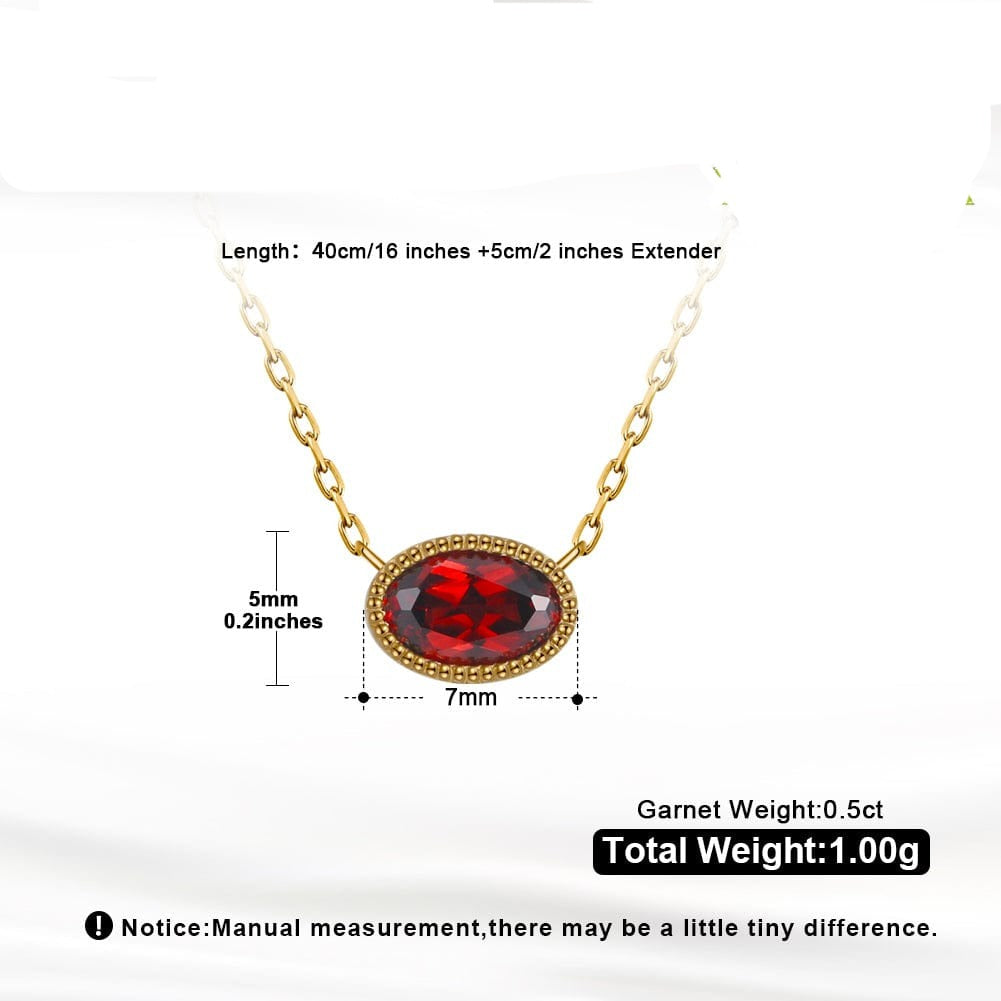 Minimalist  Solid Gold Necklace - Natural Garnet Pendant